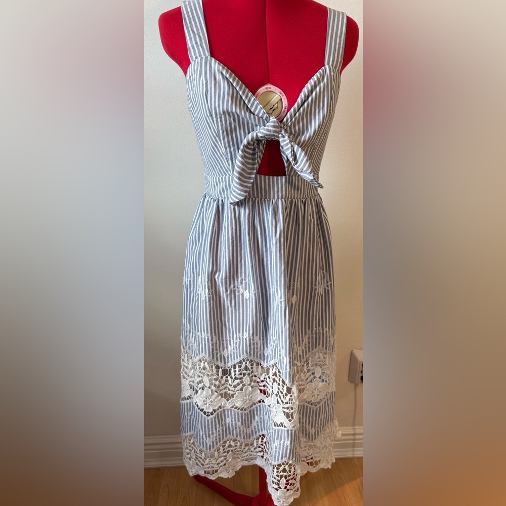 Coastal/Boho Striped Dress with Bow and Lace Details